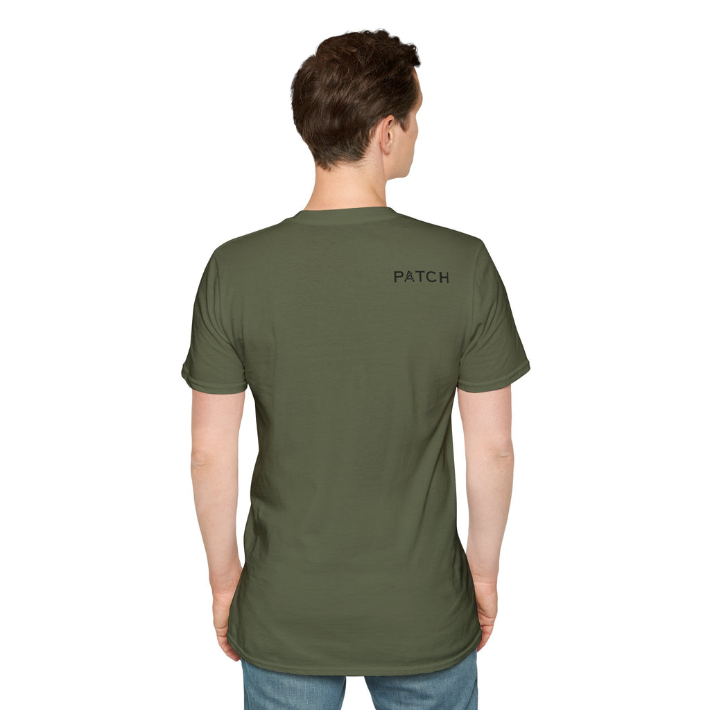 Minimalist 'PATCH' Logo T-Shirt — Chest Monogram & Back Text Tee