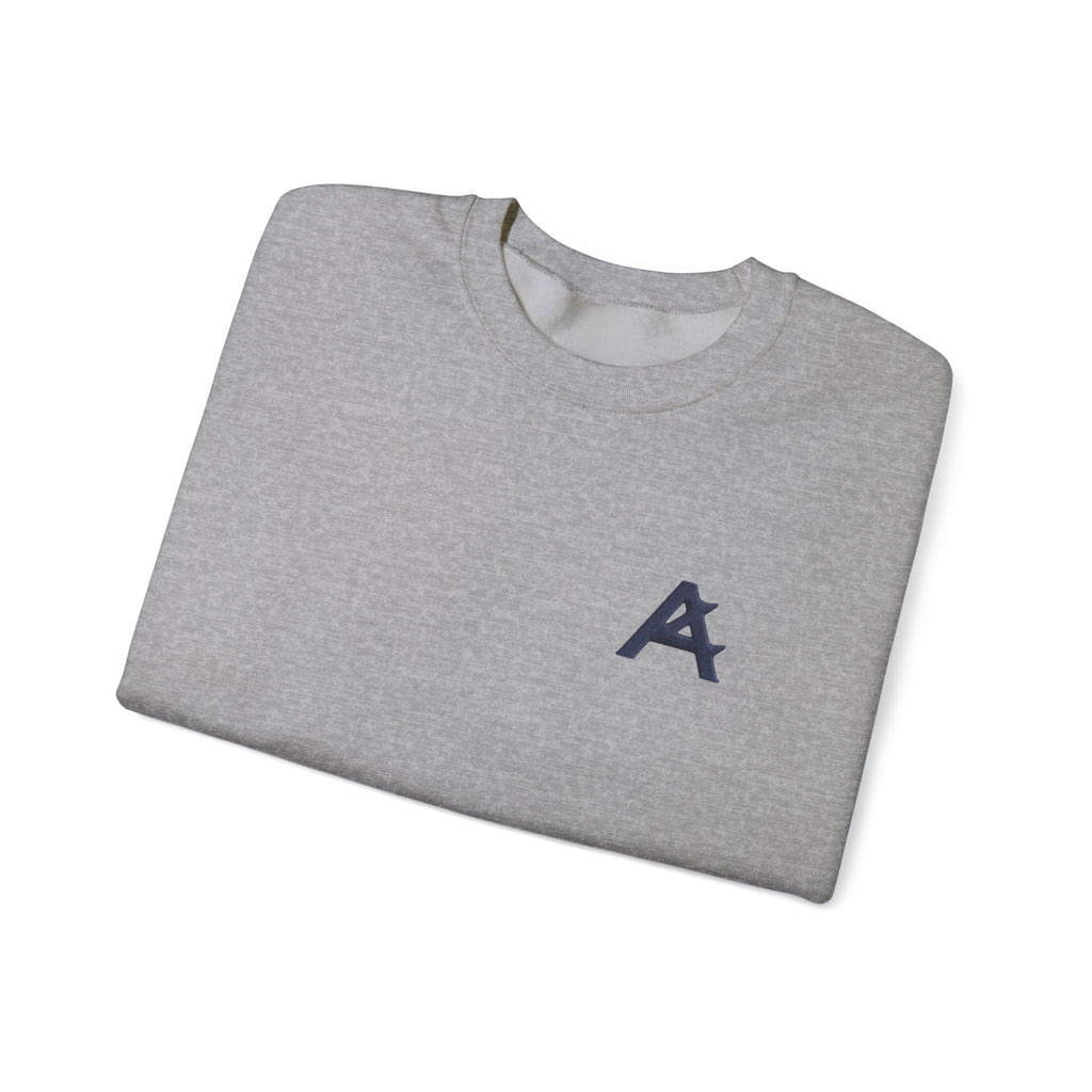 Minimalist A Logo Crewneck Sweatshirt – Small Chest Emblem, Casual White Pullover