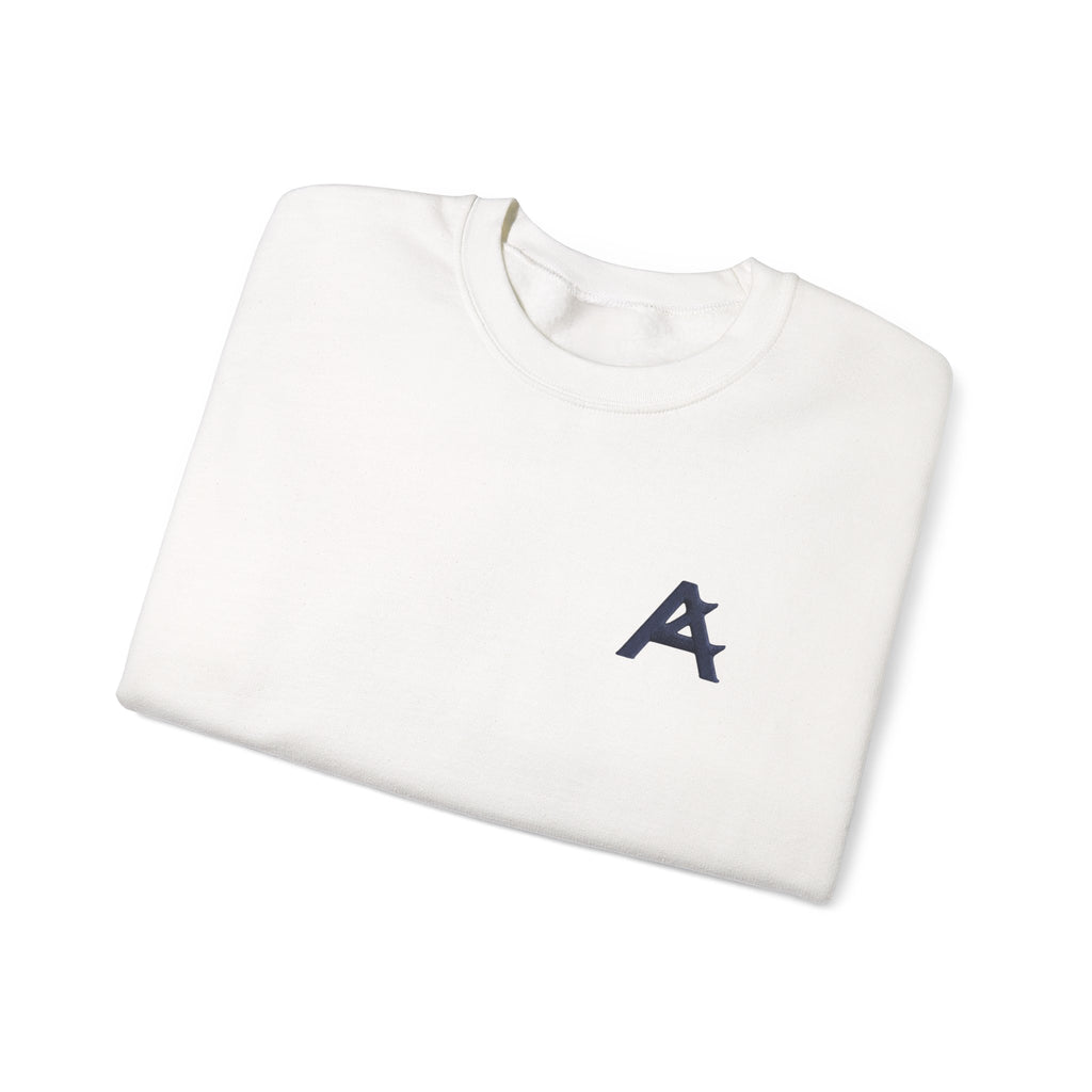 Minimalist A Logo Crewneck Sweatshirt – Small Chest Emblem, Casual White Pullover