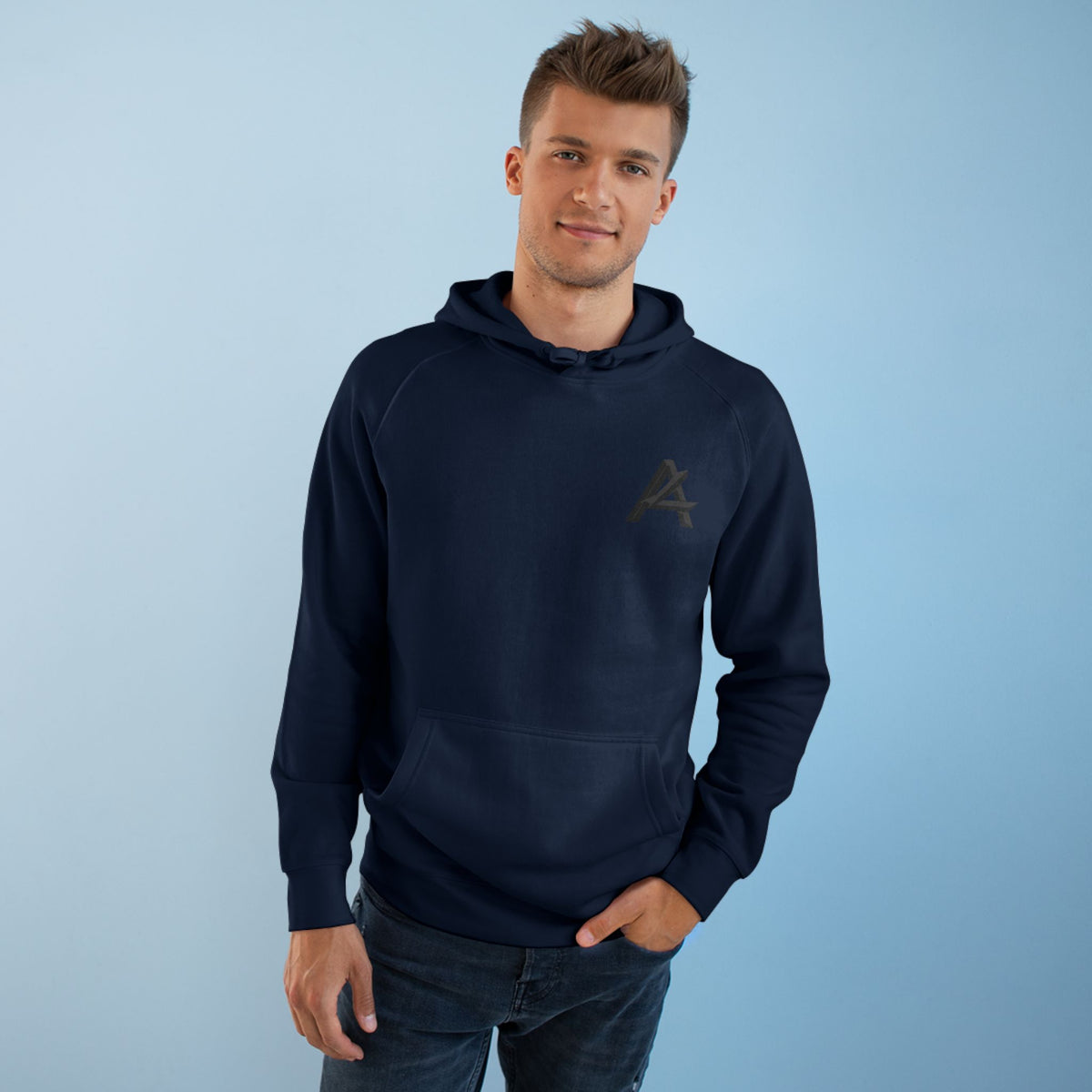 Patch Logo Hoodie — Minimalist White Pullover with Chest Emblem & Back 'PATCH' Text
