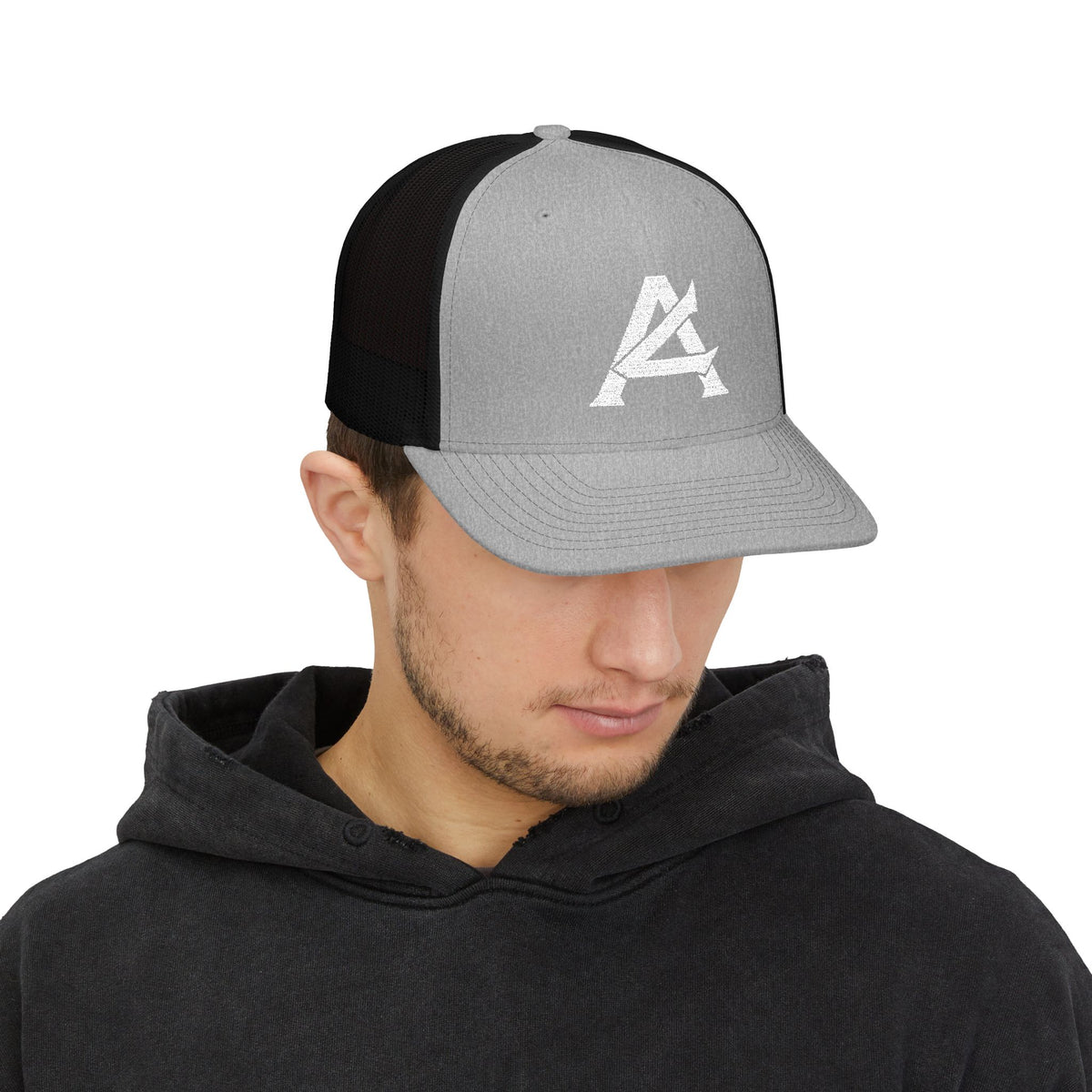Distressed A Logo Trucker Cap — Vintage Mesh Snapback Hat