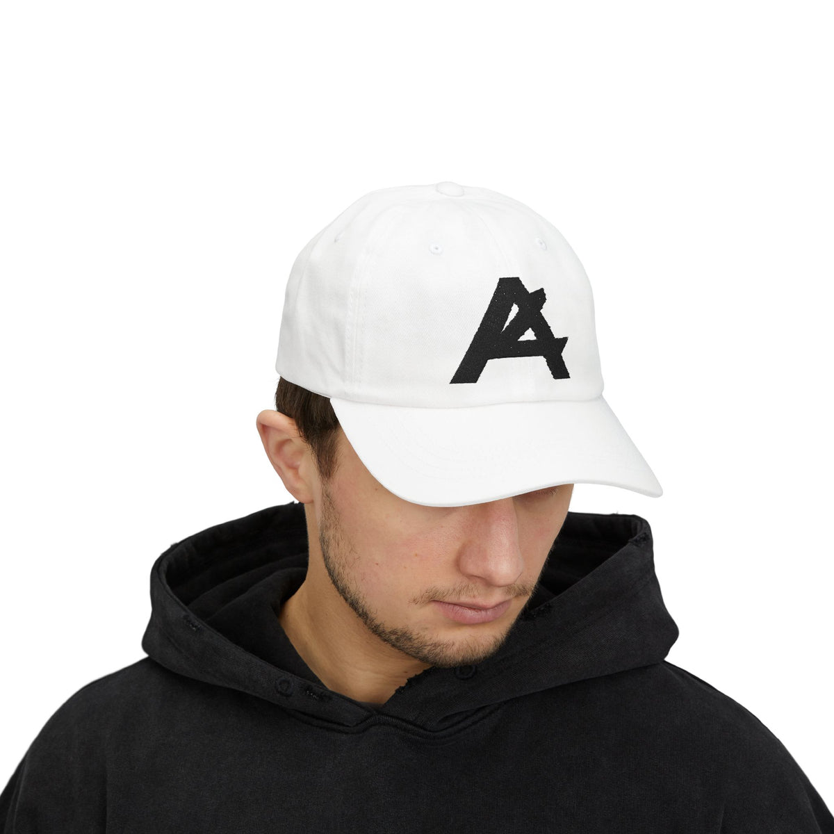 Dad Cap — Minimal Black 'A' Logo Embroidered Baseball Hat