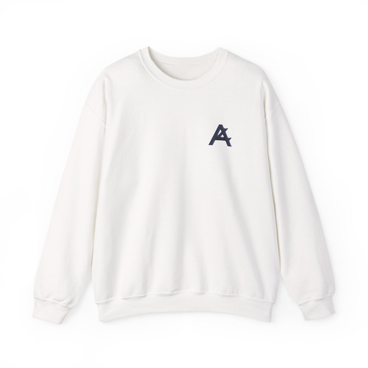Minimalist A Logo Crewneck Sweatshirt – Small Chest Emblem, Casual White Pullover