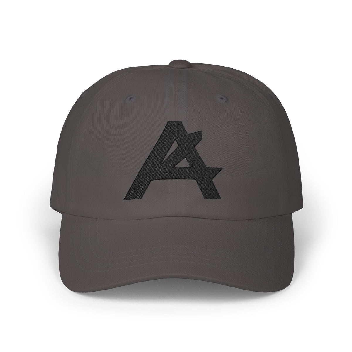 Dad Cap — Minimal Black 'A' Logo Embroidered Baseball Hat