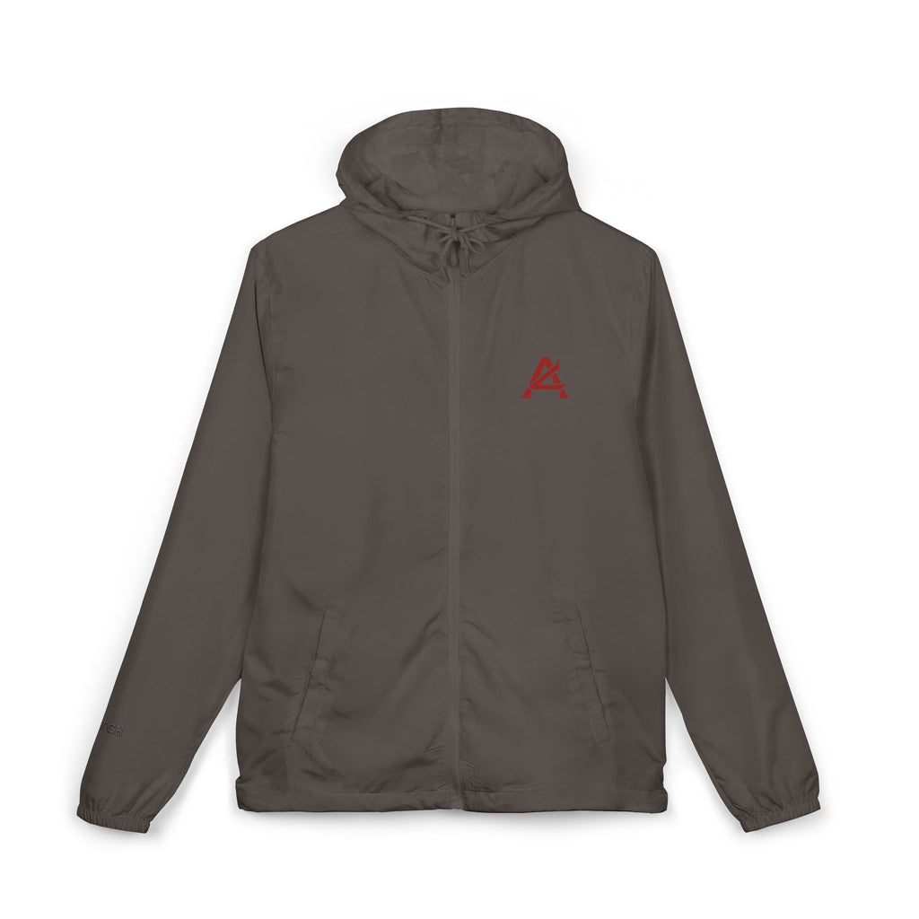 Windbreaker Jacket — White Camo Minimal Logo Windbreaker with 'ATCH' Accent