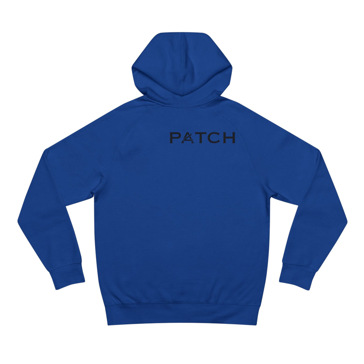 Patch Logo Hoodie — Minimalist White Pullover with Chest Emblem & Back 'PATCH' Text