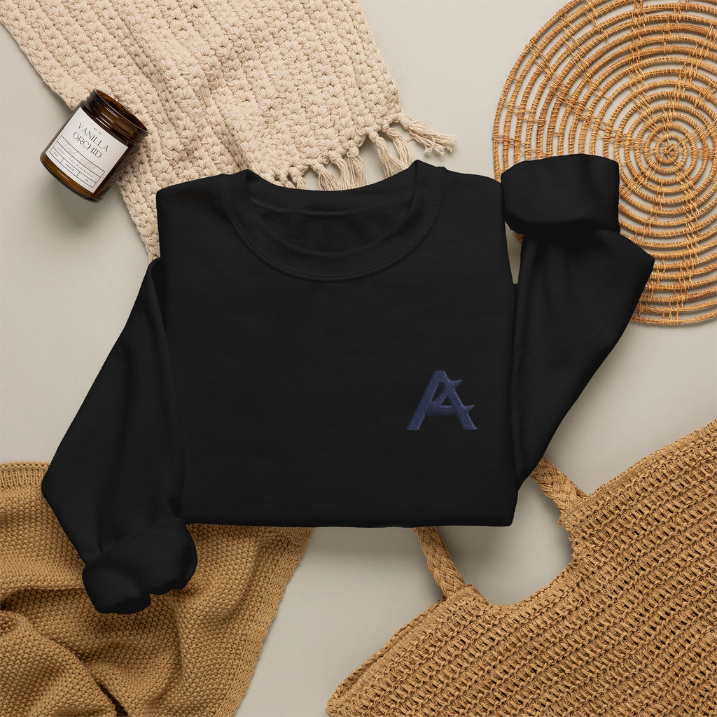 Minimalist A Logo Crewneck Sweatshirt – Small Chest Emblem, Casual White Pullover