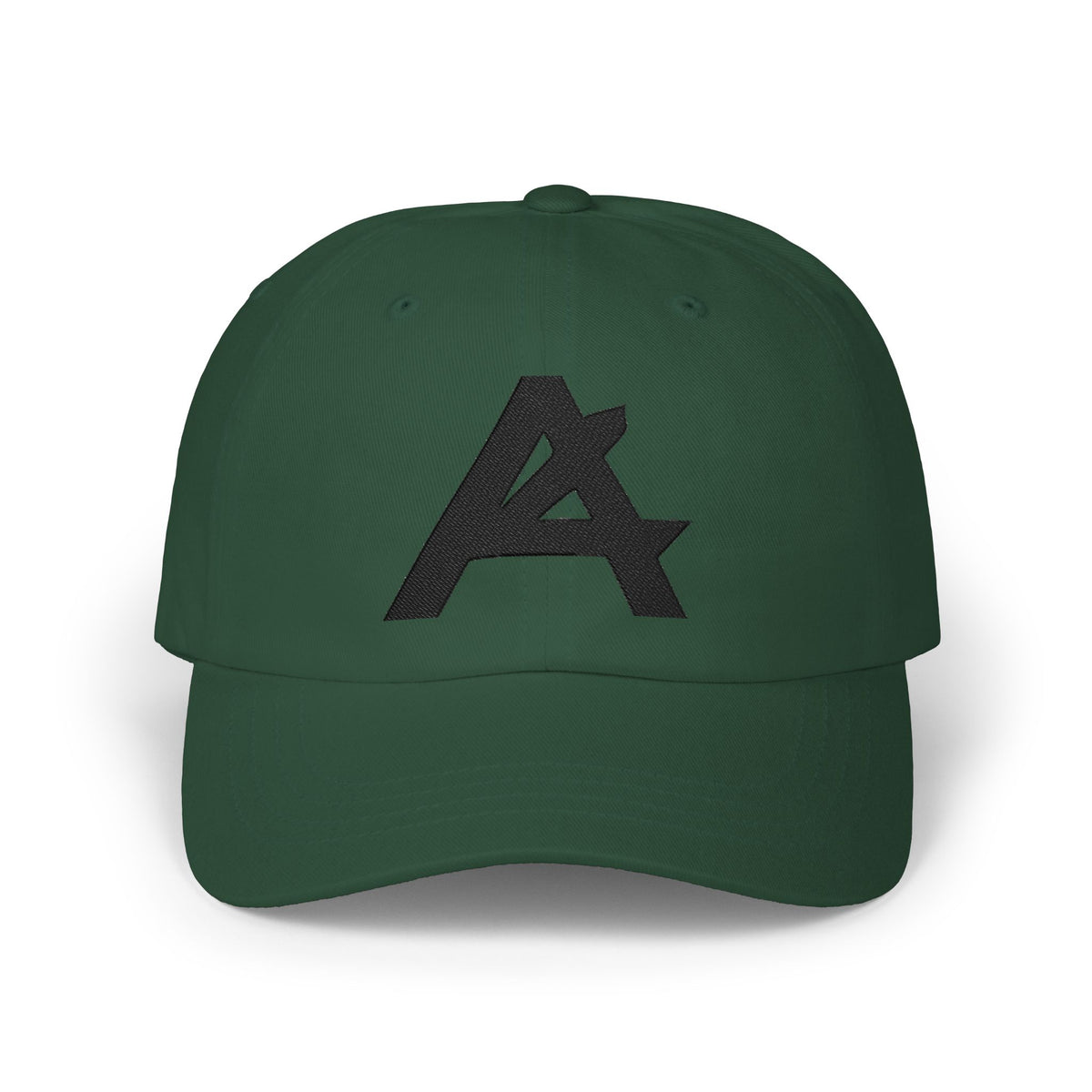 Dad Cap — Minimal Black 'A' Logo Embroidered Baseball Hat
