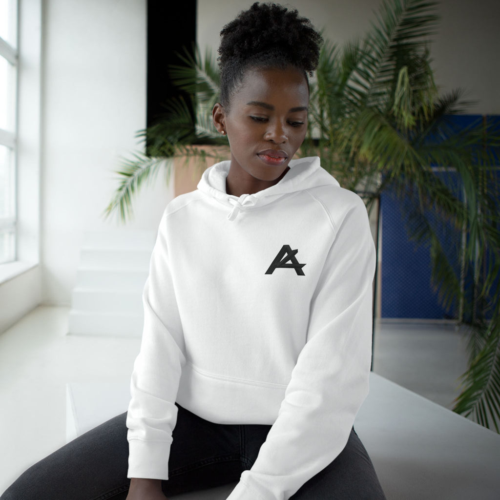 Patch Logo Hoodie — Minimalist White Pullover with Chest Emblem & Back 'PATCH' Text