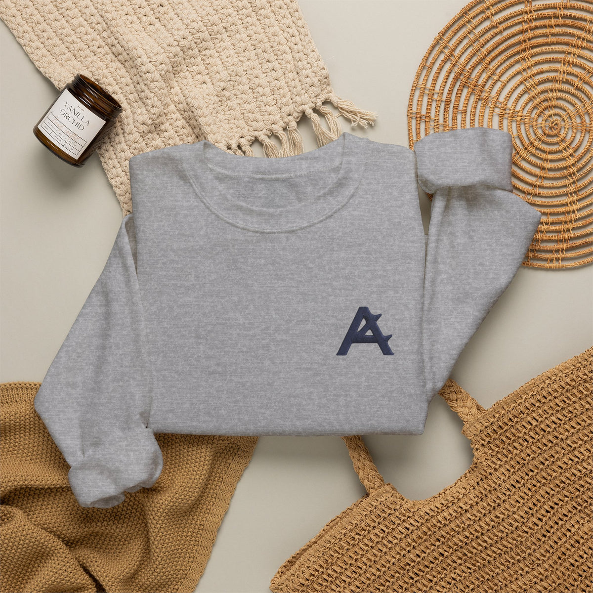 Minimalist A Logo Crewneck Sweatshirt – Small Chest Emblem, Casual White Pullover