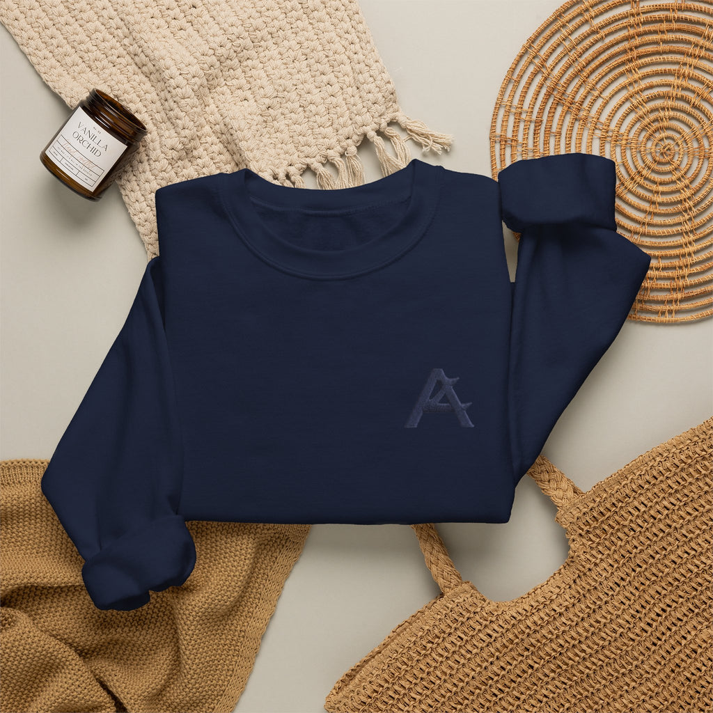 Minimalist A Logo Crewneck Sweatshirt – Small Chest Emblem, Casual White Pullover