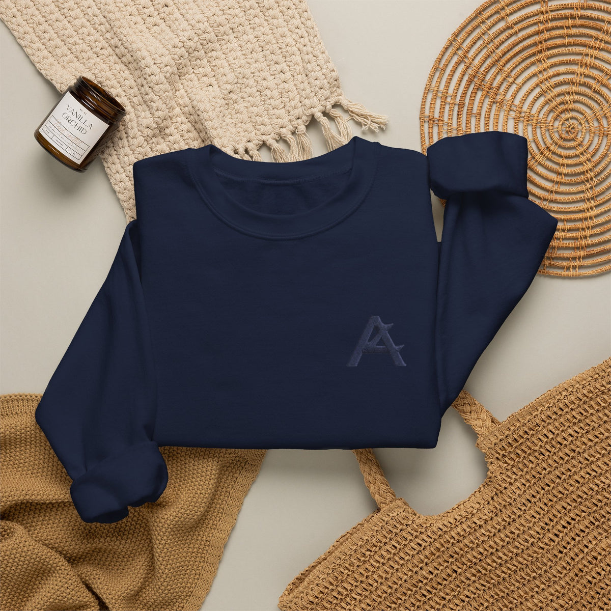 Minimalist A Logo Crewneck Sweatshirt – Small Chest Emblem, Casual White Pullover