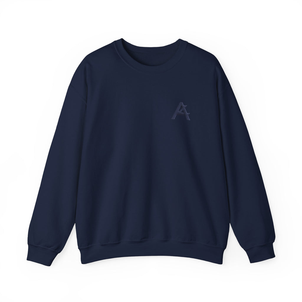 Minimalist A Logo Crewneck Sweatshirt – Small Chest Emblem, Casual White Pullover