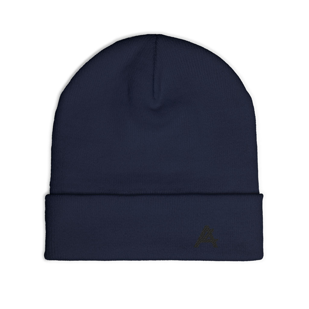 Embroidered 'A' Knit Beanie - Minimal Logo Winter Hat