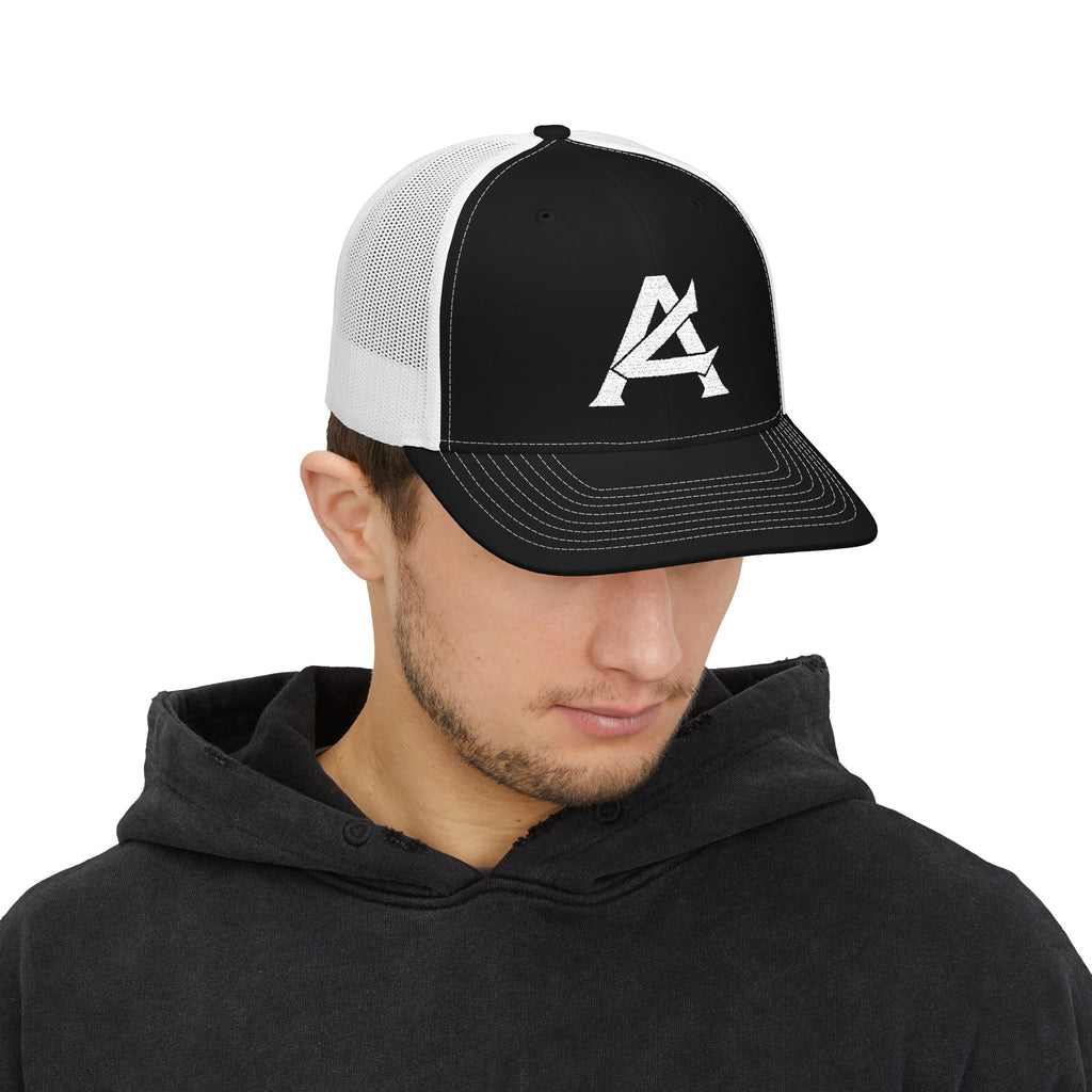 Distressed A Logo Trucker Cap — Vintage Mesh Snapback Hat
