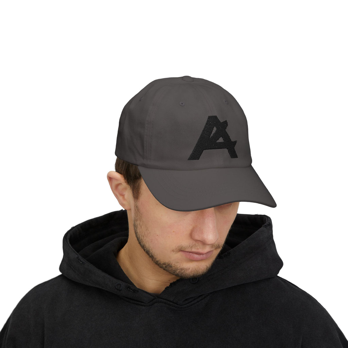 Dad Cap — Minimal Black 'A' Logo Embroidered Baseball Hat