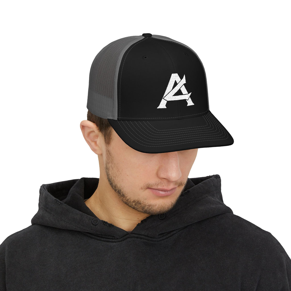 Distressed A Logo Trucker Cap — Vintage Mesh Snapback Hat