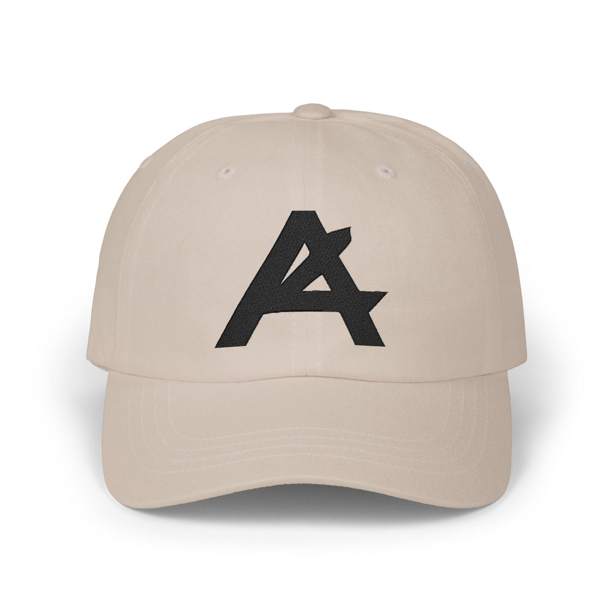 Dad Cap — Minimal Black 'A' Logo Embroidered Baseball Hat