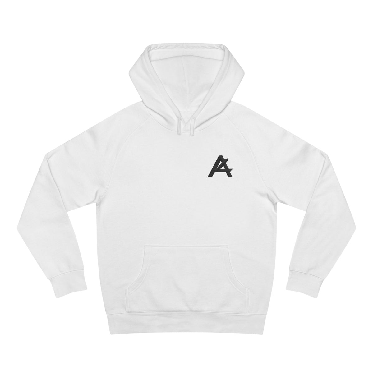 Patch Logo Hoodie — Minimalist White Pullover with Chest Emblem & Back 'PATCH' Text