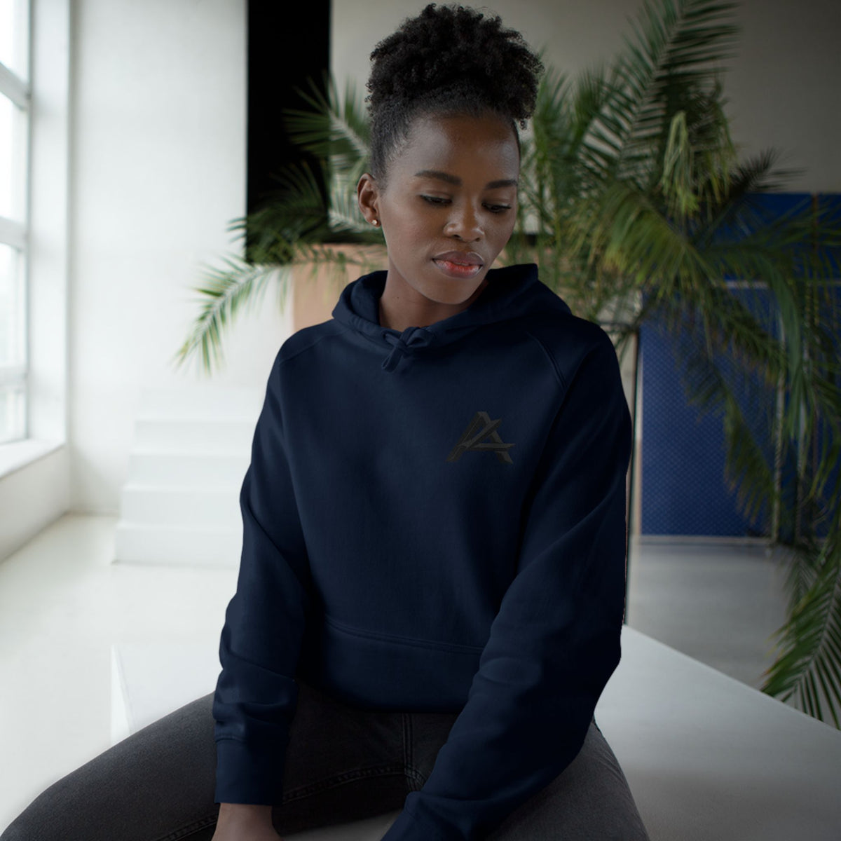 Patch Logo Hoodie — Minimalist White Pullover with Chest Emblem & Back 'PATCH' Text