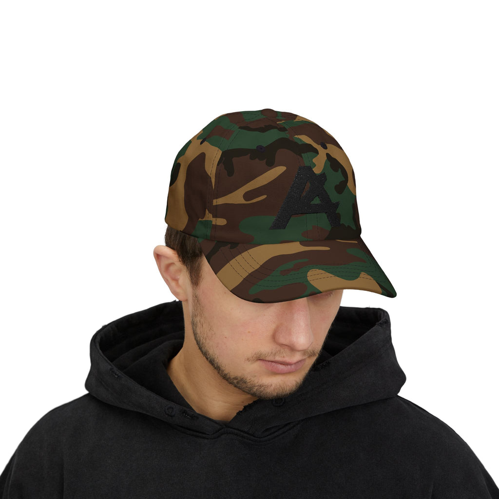 Dad Cap — Minimal Black 'A' Logo Embroidered Baseball Hat