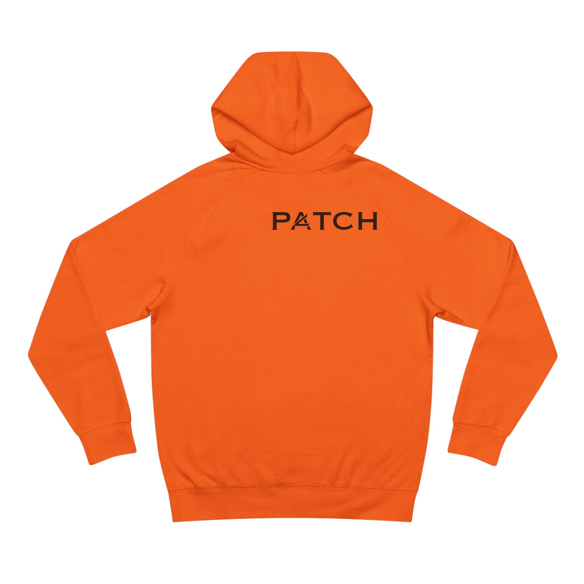 Patch Logo Hoodie — Minimalist White Pullover with Chest Emblem & Back 'PATCH' Text